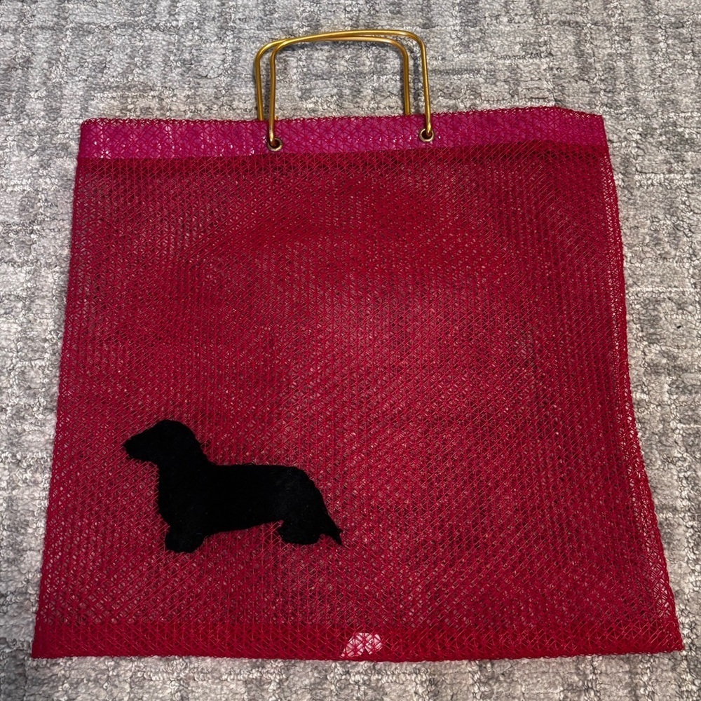 Red Plastic Gold Handled Tote with Dachshund Cutout | Made in Spain
